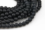 Natural Large Hole Matte Black Onyx Beads, Matte Onyx, High Quality in Round Full Strand 8 inch strand-Hole Size 2.0mm AAA Quality Smooth