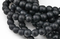 Natural Large Hole Matte Black Onyx Beads, Matte Onyx, High Quality in Round Full Strand 8 inch strand-Hole Size 2.0mm AAA Quality Smooth