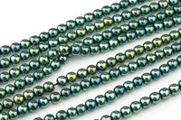 Green Metallic HEMATITE Beads. Round Smooth. 2mm, 4mm, 6mm, 8mm, or 12mm. Full Strand 16".