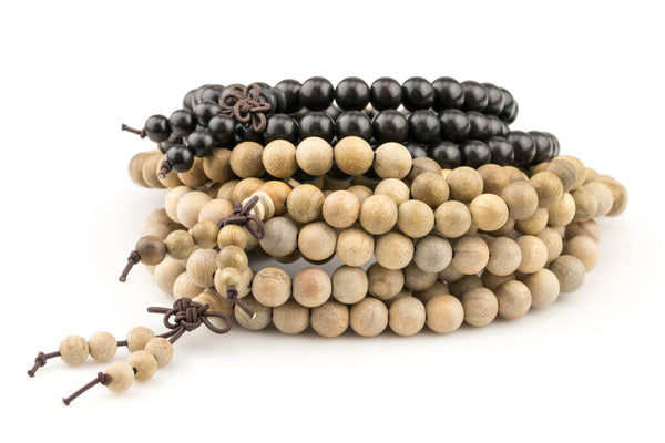 8mm Buddhist 108 Green Sandalwood Beads Prayer Wrist Meditation Mala on Strong Elastic- Can be Worn As a Necklace or Bracelet-35 inches Long