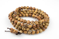8mm Buddhist 108 Green Sandalwood Beads Prayer Wrist Meditation Mala on Strong Elastic- Can be Worn As a Necklace or Bracelet-35 inches Long