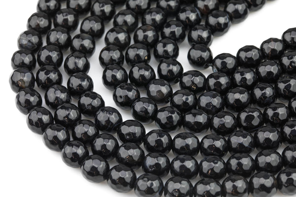 Natural Black Onyx Beads Faceted Round, Full Strand 4mm to 16mm Beads- Full Strand 15.5 Inch Long- Gemstone Beads