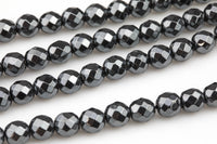 NATURAL Gray Hematite Faceted Round Grade AAA 3mm, 4mm, 6mm, 8mm, 10mm- Full 15.5 Inch Strand