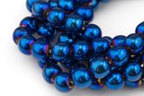 Blue Metallic HEMATITE Beads. Round Smooth. 2mm,3mm, 4mm, 6mm, 8mm,10mm or 12mm. Full Strand 16". AAA Quality AAA Quality