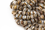 Dzi Beads Dark Brown Single Band Faceted Round Beads. A Quality Full Strand 4mm, or 6mm.