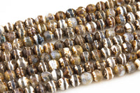 Dzi Beads Dark Brown Single Band Faceted Round Beads. A Quality Full Strand 4mm, or 6mm.