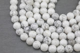 Natural Smooth White Howlite Beads Jasper Round 4mm, 6mm, 8mm, 10mm, 12mm, 14mm-Full Strand 15.5 inch Strand- AAA Quality Gemstone Beads