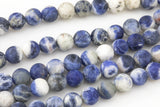 Natural White Blue Sodalite, High Quality in Matte Round, 4mm, 6mm, 8mm, 10mm, 12mm, 14mm-Full Strand 16 inch Strand AAA Quality