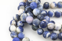 Natural White Blue Sodalite, High Quality in Matte Round, 4mm, 6mm, 8mm, 10mm, 12mm, 14mm-Full Strand 16 inch Strand AAA Quality