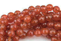 Natural Red Carnelian, High Quality in Faceted Round, 4mm, 6mm, 8mm, 10mm, 12mm- Full 15.5 Inch Strand Gemstone Beads