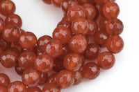 Natural Red Carnelian, High Quality in Faceted Round, 4mm, 6mm, 8mm, 10mm, 12mm- Full 15.5 Inch Strand Gemstone Beads