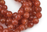 Natural Red Carnelian, High Quality in Faceted Round, 4mm, 6mm, 8mm, 10mm, 12mm- Full 15.5 Inch Strand Gemstone Beads