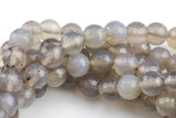 Natural Gray Agate, High Quality in Faceted Round, 4mm, 6mm, 8mm, 10mm, 12mm- Single strand or Wholesale Bulk-Full Strand 15.5 inch Strand