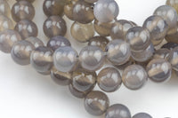 Natural Gray Agate, High Quality in Round- 4mm, 6mm, 8mm, 10mm, 12mm-Full Strand 15.5 inch Strand Smooth Gemstone Beads