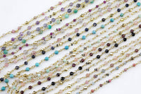 WHOLESALE 3 FEET Rosary Chain Assorted - High Quality - Sharp Diamond Cut - 2mm-3mm beads with gold pyrite spacer beads (see pic)