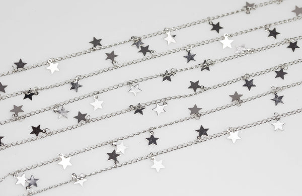 Star Drop Chain Silver / White Gold Plated Brass. High Quality White Gold / Platinum Gold Plating. By THE YARD