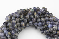 Natural Iolite Beads Full Strands-15.5 inches- Nice Size Hole- Diamond Cutting, High Facets-Nice and Sparkly-Faceted Round AAA Quality