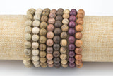 8mm Stackable Matte Finished Wood Bracelets - Handmade- On Strong Cloth Elastics- WHOLESALE 6 Bracelets per order - 8mm 7-7.5"