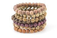 8mm Stackable Matte Finished Wood Bracelets - Handmade- On Strong Cloth Elastics- WHOLESALE 6 Bracelets per order - 8mm 7-7.5"