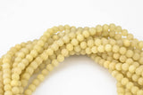 Pale Lemon Yellow Jade, High Quality in Matte Round, 6mm, 8mm, 10mm, 12mm -Full Strand 15.5 inch Strand