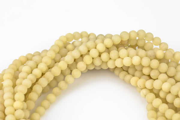 Pale Lemon Yellow Jade, High Quality in Matte Round, 6mm, 8mm, 10mm, 12mm -Full Strand 15.5 inch Strand