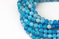 Aquamarine Fire Agate, High Quality in Matte Round, 6mm, 8mm, 10mm, 12mm- PM AAA Quality
