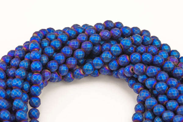 Matte Multi Blue Hematite Faceted Round 2mm, 3mm, 4mm, 6mm, 8mm
