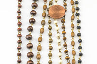 WHOLESALE Wood Rosary Chain GOLD 3-4mm Wood Rosary Chain...wire Open wrapped Sold Brass- 5 yards per order-15 Feet