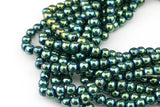 Green Metallic HEMATITE Beads. Round Smooth. 2mm, 4mm, 6mm, 8mm, or 12mm. Full Strand 16".