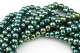 Green Metallic HEMATITE Beads. Round Smooth. 2mm, 4mm, 6mm, 8mm, or 12mm. Full Strand 16".