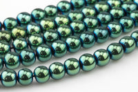 Green Metallic HEMATITE Beads. Round Smooth. 2mm, 4mm, 6mm, 8mm, or 12mm. Full Strand 16".