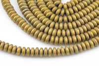 Mat-Finished gold Plated HEMATITE Beads. Flat Roundel. 4mm, 6mm, or 8mm. Full Strand 16".