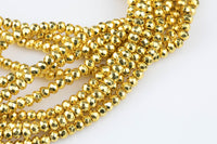 THICK GOLD COATED Hematite Faceted Roundel -3mm- Very High quality gold plating / coating