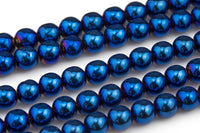 Blue Metallic HEMATITE Beads. Round Smooth. 2mm,3mm, 4mm, 6mm, 8mm,10mm or 12mm. Full Strand 16". AAA Quality AAA Quality
