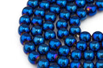 Blue Metallic HEMATITE Beads. Round Smooth. 2mm,3mm, 4mm, 6mm, 8mm,10mm or 12mm. Full Strand 16". AAA Quality AAA Quality