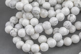 Natural Smooth White Howlite Beads Jasper Round 4mm, 6mm, 8mm, 10mm, 12mm, 14mm-Full Strand 15.5 inch Strand- AAA Quality Gemstone Beads