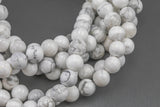 Natural Smooth White Howlite Beads Jasper Round 4mm, 6mm, 8mm, 10mm, 12mm, 14mm-Full Strand 15.5 inch Strand- AAA Quality Gemstone Beads