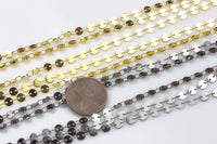 4mm 6mm Sequin Coin Disc Chain - 14K HIGH QUALITY GOLD Plating, White Gold Plating, Gunmetal Plating - WholeSale By the Yard