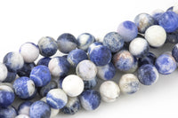 Natural White Blue Sodalite, High Quality in Matte Round, 4mm, 6mm, 8mm, 10mm, 12mm, 14mm-Full Strand 16 inch Strand AAA Quality