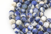 Natural White Blue Sodalite, High Quality in Matte Round, 4mm, 6mm, 8mm, 10mm, 12mm, 14mm-Full Strand 16 inch Strand AAA Quality