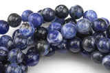 Natural Sodalite Beads AAA Quality, High Quality in Round- 4mm, 6mm, 8mm, 10mm, 12mm- Full 15.5 Inch Strand- Smooth Gemstone Beads