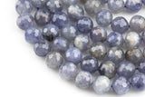 Natural Pale Iolite Beads Full Strands-15.5 inches- Nice Size Hole- Diamond Cutting, High Facets-Nice and Sparkly-Faceted Round