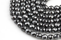 NATURAL Gray Hematite Faceted Round Grade AAA 3mm, 4mm, 6mm, 8mm, 10mm- Full 15.5 Inch Strand