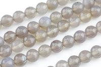 Natural Gray Agate, High Quality in Faceted Round, 4mm, 6mm, 8mm, 10mm, 12mm- Single strand or Wholesale Bulk-Full Strand 15.5 inch Strand