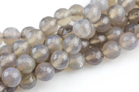 Natural Gray Agate, High Quality in Faceted Round, 4mm, 6mm, 8mm, 10mm, 12mm- Single strand or Wholesale Bulk-Full Strand 15.5 inch Strand