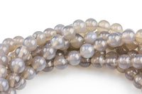 Natural Gray Agate, High Quality in Round- 4mm, 6mm, 8mm, 10mm, 12mm-Full Strand 15.5 inch Strand Smooth Gemstone Beads