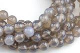 Natural Gray Agate, High Quality in Round- 4mm, 6mm, 8mm, 10mm, 12mm-Full Strand 15.5 inch Strand Smooth Gemstone Beads
