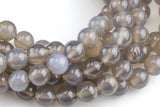 Natural Gray Agate, High Quality in Round- 4mm, 6mm, 8mm, 10mm, 12mm-Full Strand 15.5 inch Strand Smooth Gemstone Beads