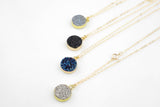 Mystic Druzy Coin Shaped wrapped in Gold! 12mm Charm- High Quality- Extra Sparkly- 3 Colors