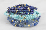 Bracelet-Natural Gemstone Triple Wrap Bracelet On Stretchy String- Crystal- 20 Inches Long- Wraps 3 times - Can double as a choker necklace